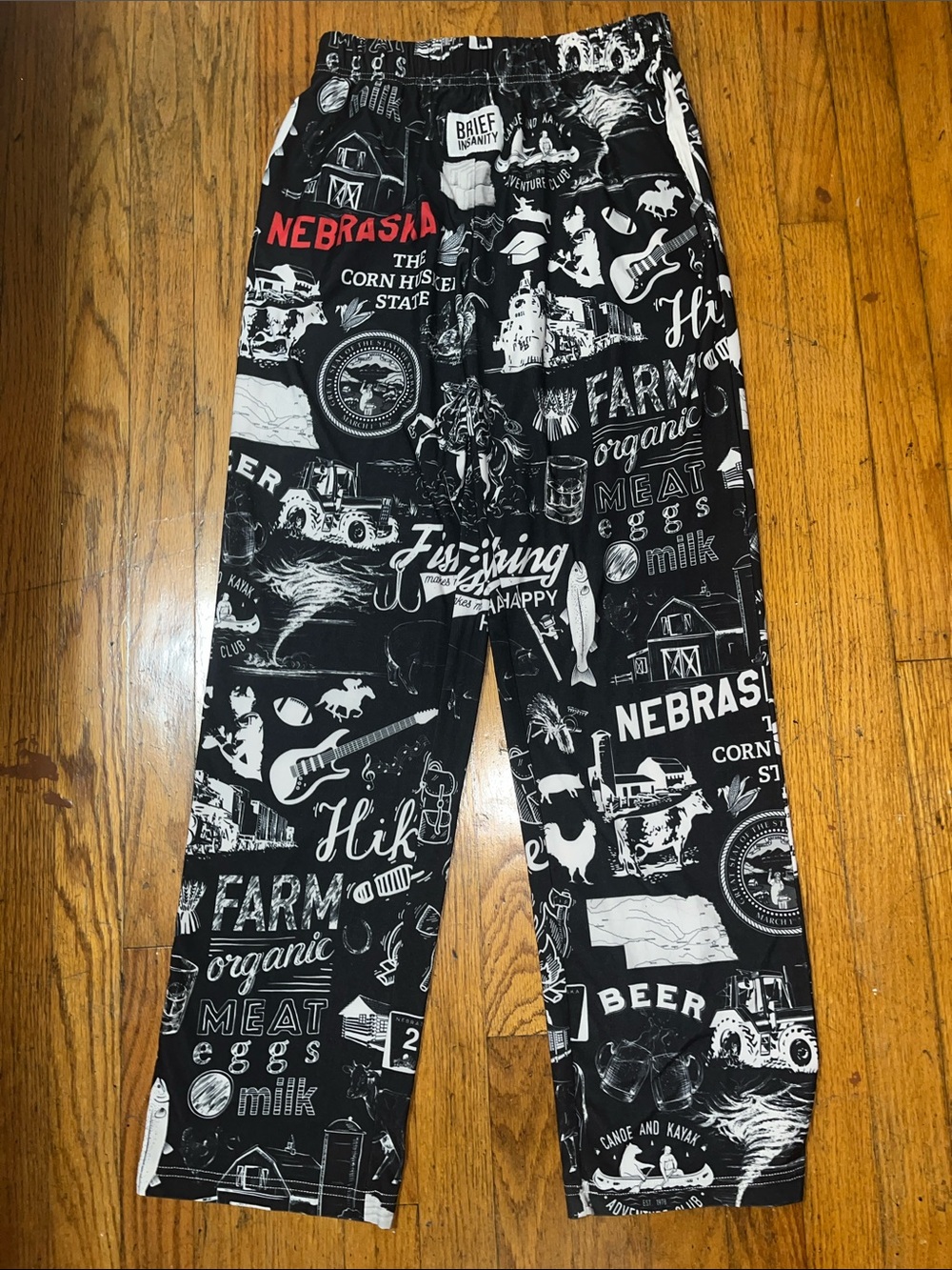 Brief Insanity Black Nebraska Print Drawstring Pajama Pants Size Small - Picture 5 of 11